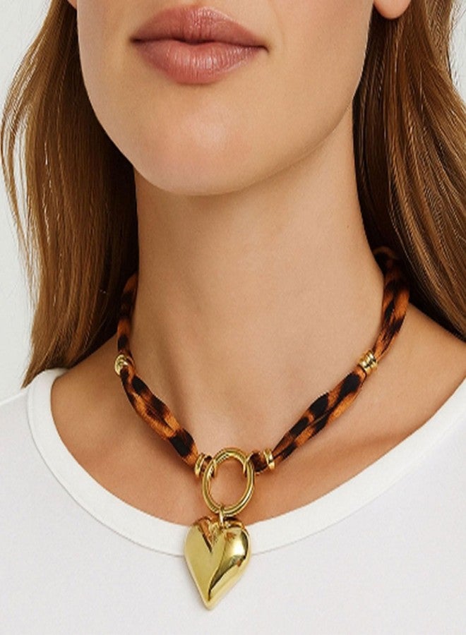 TACBSP Scarf Necklace with Charm for Women Leopard Scarf Charm Necklace Vintage Bow Heart Cross Leopard Necklaces Boho Layered Pearl Coin Necklaces Summer Jewelry Gift (B) - Image 5